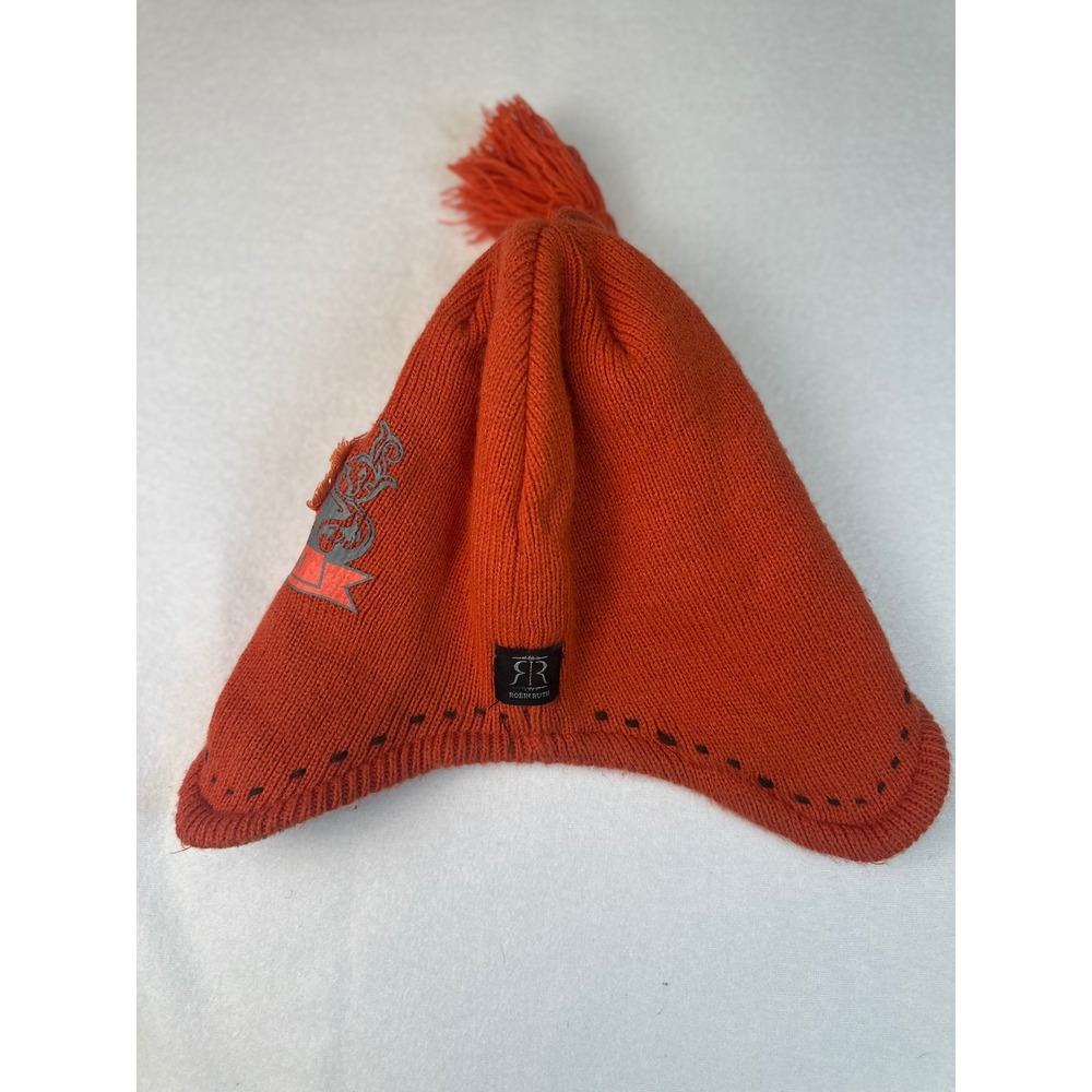 Robin Ruth Amsterdam Orange Knit Trapper Hat with Tassel & Ear Flaps Winter Ski - Picture 2 of 6